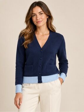 Moncler Maglia Tricot Cashmere Cardigan Navy Blue Colourblock Size Medium